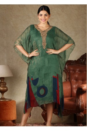 Green Georgette Chiffon Kaftan Kurti 